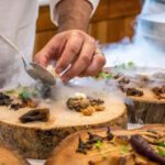Cuisine - Chef Preparing Vegetable Dish on Tree Slab